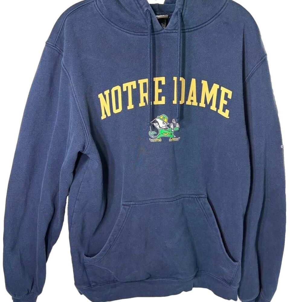 Adidas Vintage Notre Dame Men's Medium Navy Blue Drawstring Pullover Hoodie